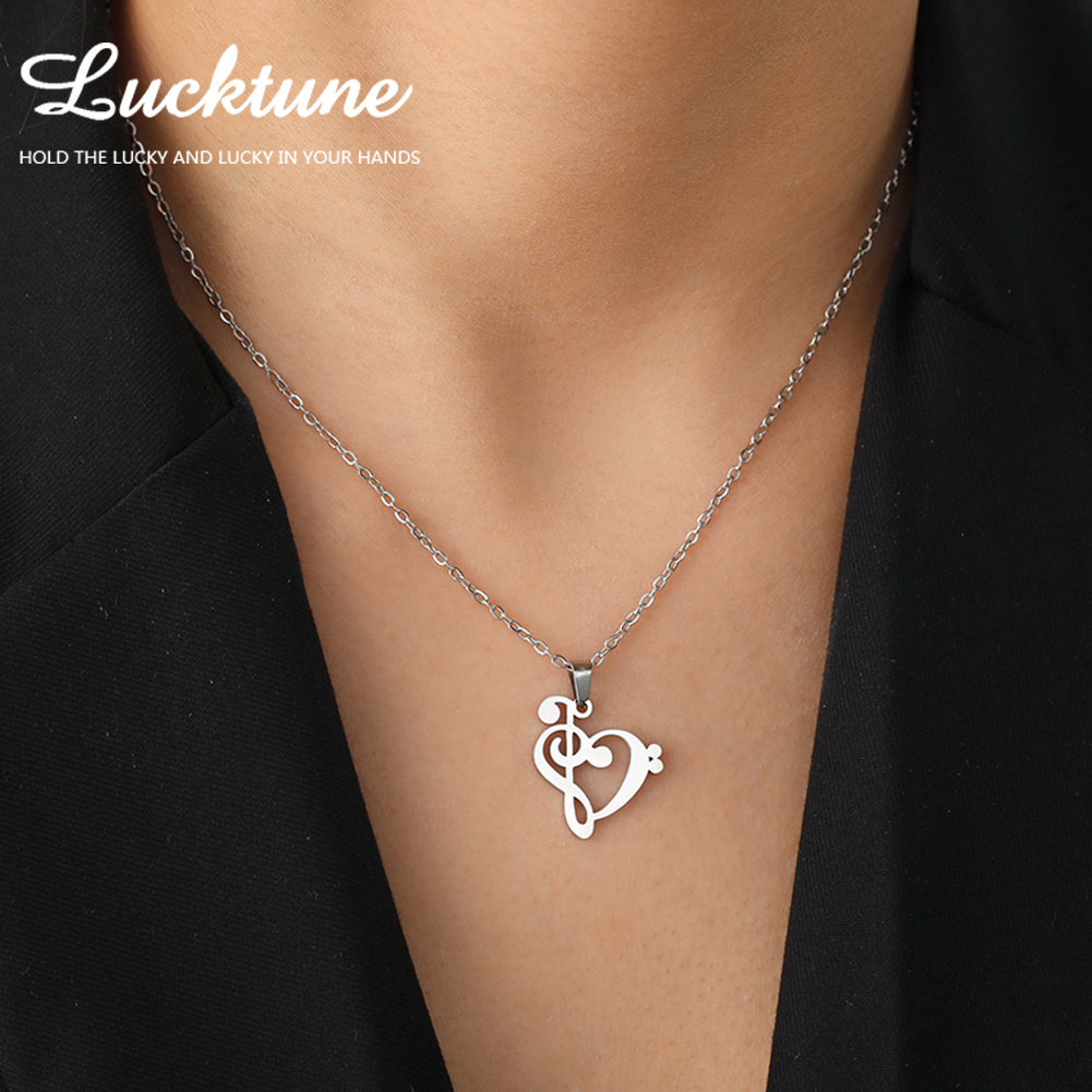 Lucktune Muzieknoot Hart Van Treble Sleutel Hanger Ketting Voor Vrouwen Rvs Liefde Muzikale Symbool Ketting Ketting Sieraden