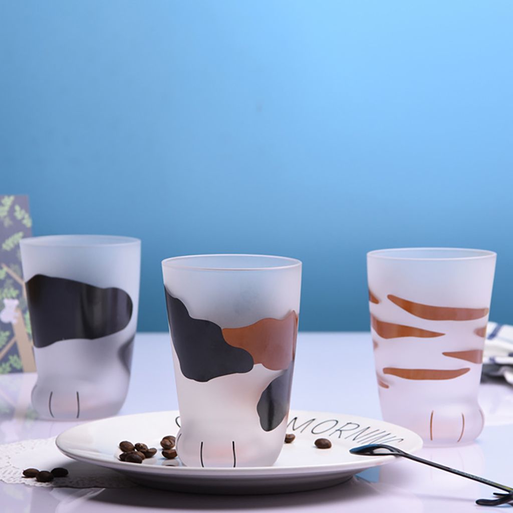 1Pc 300 ML Funny Cute Cat Paw Glass Cup Personality Frosted Cat Claw Shape Coffee Cup For Home,Office,Bar