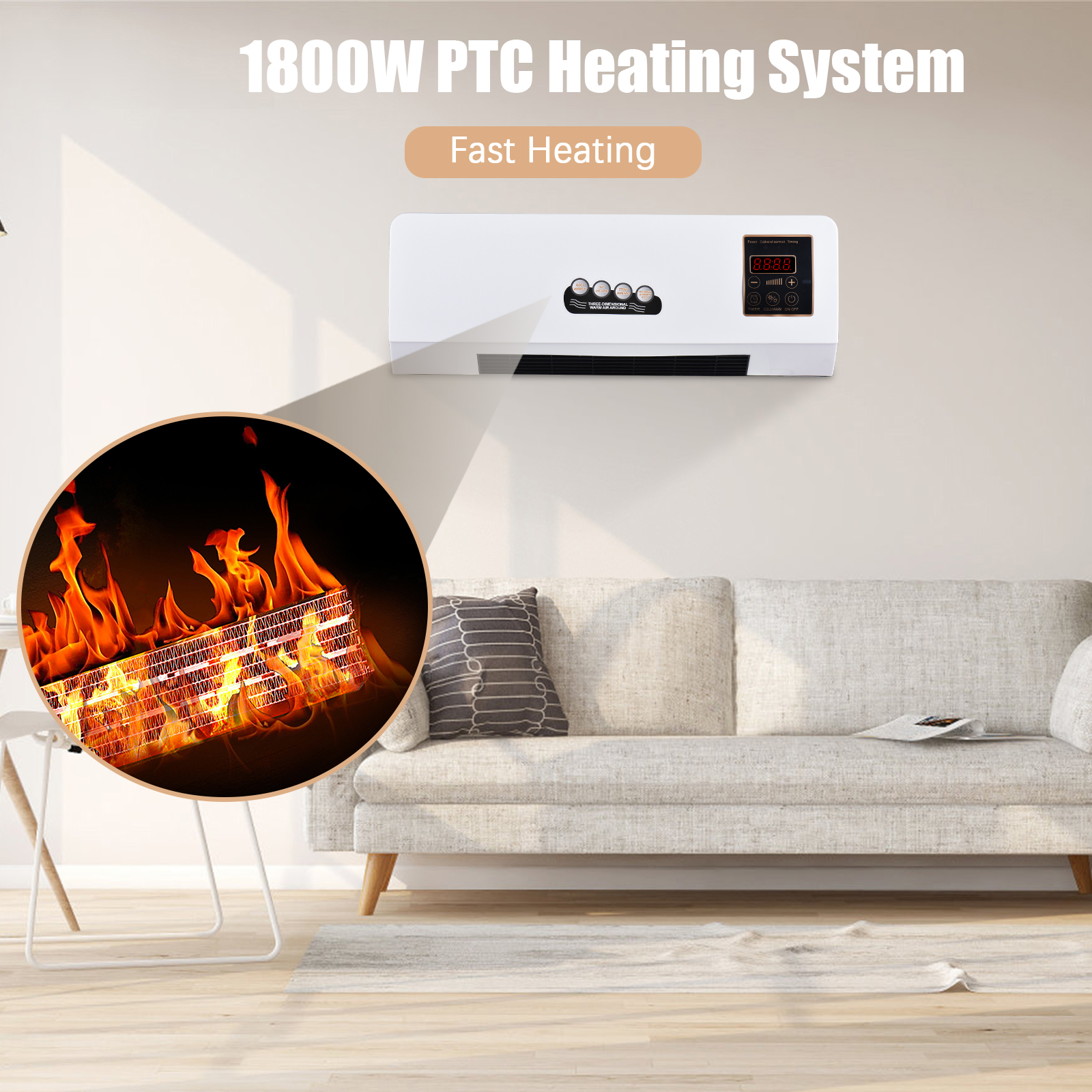 2-in-1 draagbare airconditioner, elektrische verwarming voor kamerverwarming, koelventilator met afstandsbediening en timingfunctie, eenvoudig A/C