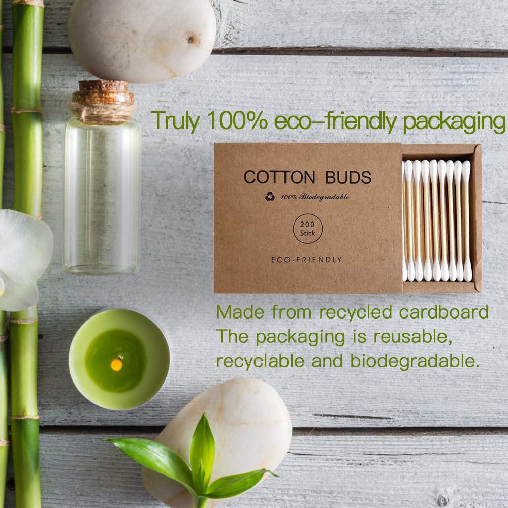 100/200 Pcs Double Head Bamboo Cotton Swabs Eco Friendly Wooden Cotton Buds Recyclable Biodegradable for Makeup Nose Ear Clean