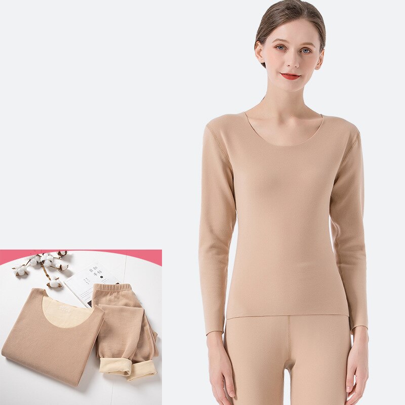 femmes sous-vêtement thermique ensemble hiver pyjamas deuxième thermique peau pulls longs Johns automne vêtements: khaki / XXL