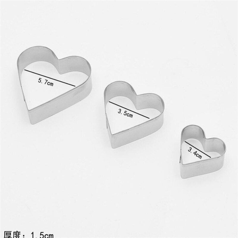 3 Stks/set Rvs Cookie Biscuit Diy Mold Star Hart Ronde Bloemvorm Cutter Bakvorm Gereedschap Geometrische: heart