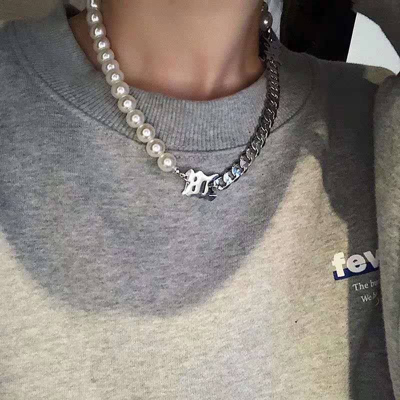 Misbhv – collier unisexe en titane et acier, Imitation de perles, lettre hip hop, colliers pour femmes, , 1 pièce