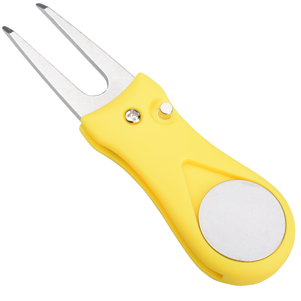 1Pcs Foldable Golf Divot Repair Tool Switchblade Pitch Groove Cleaner Golf Pitchfork With 25mm Golf Marker: Yellow