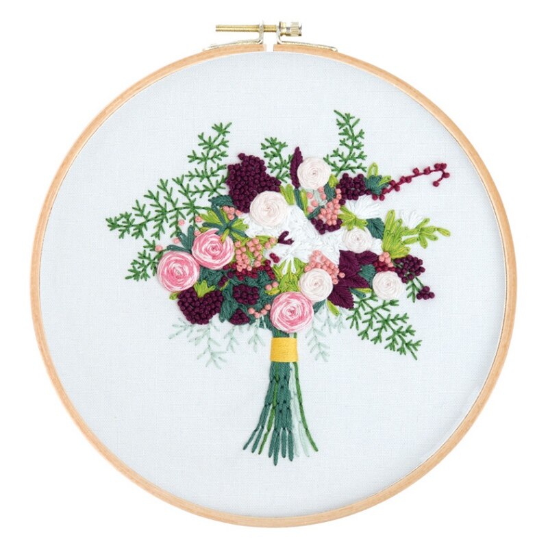 DIY Stamped Embroidery Starter Kit Embroidery Bouquet Material Package Embroidery Cloth Color Threads Tools Kit Handmade Tools: A7