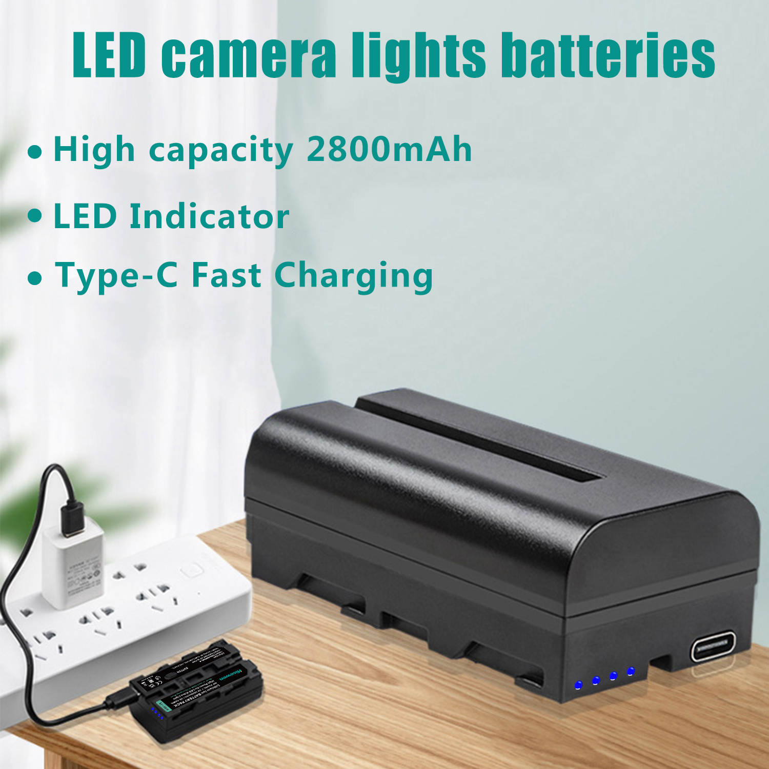 2800mAh Built-in Type-C Charging Port Battery for NP-F330 NP-F530 NP F550 NP-F570 NP-F750 LED Video Light Photography Lighting