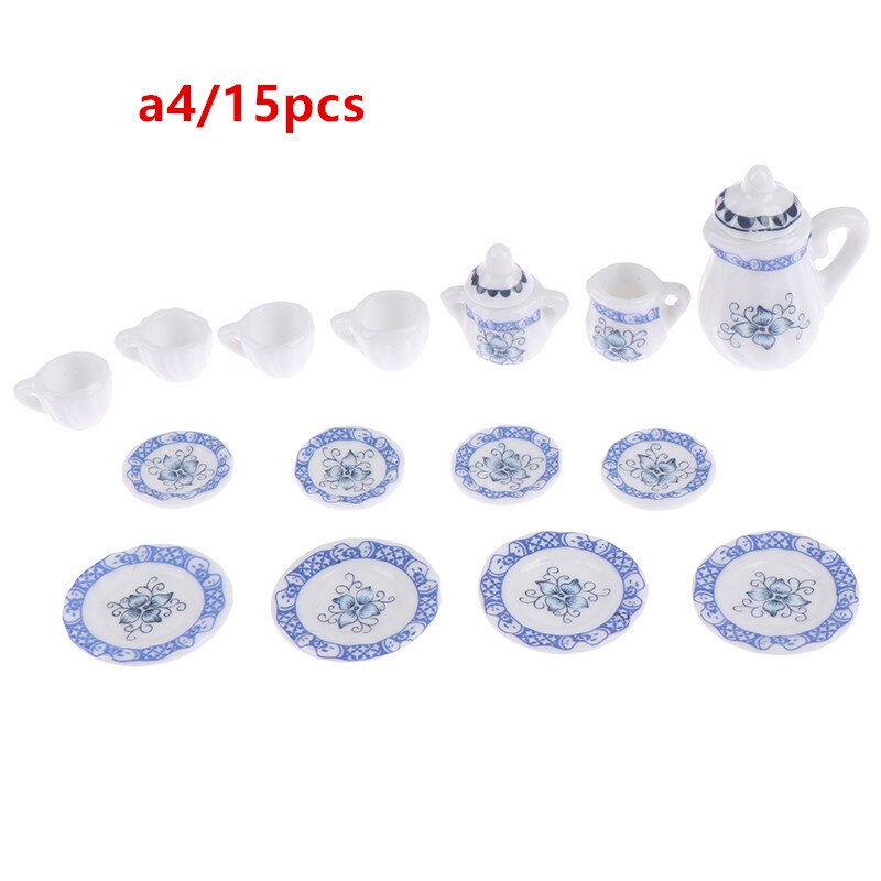 15Pcs 1:12 Miniature Porcelain Tea Cup Set Chintz Flower Tableware Kitchen Dollhouse Furniture Toys For Children: a4