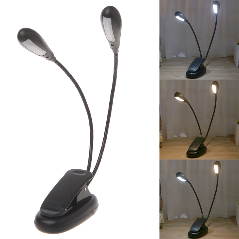 2 Dubbele Flexibele Armen 4 Led Clip-On Lichtlamp Voor Pianomuziek Stand Book Ea