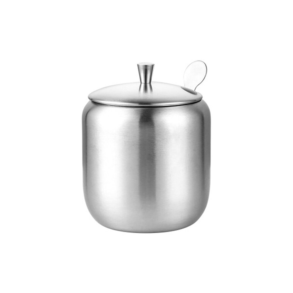 Household Seasoning Jar Sugar Bowl Salt Stainless Steel Durable Storage With Lid Spoon Condiment Pot Small Kitchen Silver Coffee