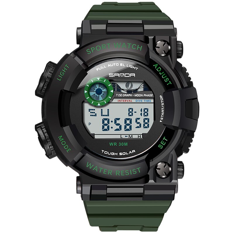 SANDA Horloges Mannen 30M Waterdichte Elektronische LED Digitale Horloge Mannen Outdoor Heren Sport Pols Horloges Stopwatch Relojes Hombre: Armygreen