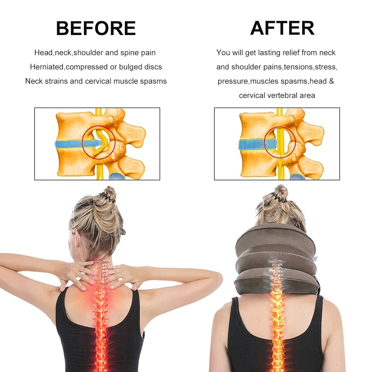 Pinched Nerve Neck Stretcher Cervical Traction Device 3 Tube Inflate Neck Stretcher Collar Pain Relief for Chronic Neck Pain