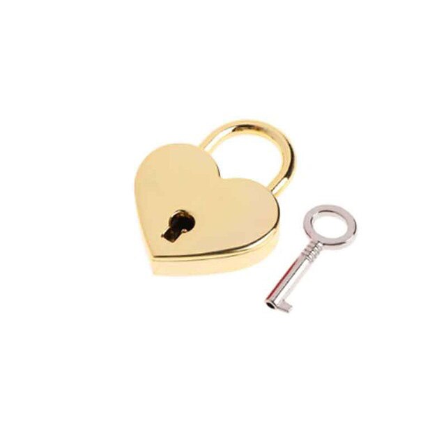 Heart Shape Vintage Old Antique Style Mini Archaize Padlocks Key Lock with Key Metal Twist Lock for Bags: Gold