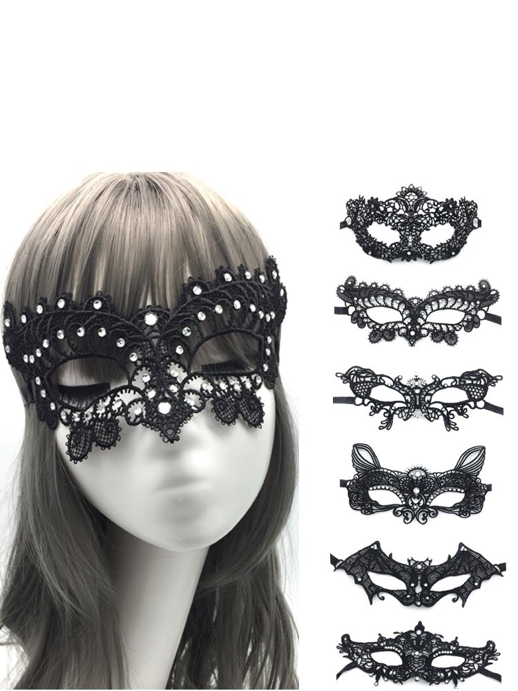 Masque en dentelle de diamant, accessoires d&#39;halloween, demi-visage noir, Sexy, princesse, bandeau pour femme adulte