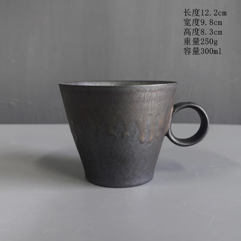 Tasse à café en céramique, glaçage rouille en céramique grossière rétro créative, tasse à café au lait avec manche en bois, service à thé, tasse d'eau domestique: Lemon yellow