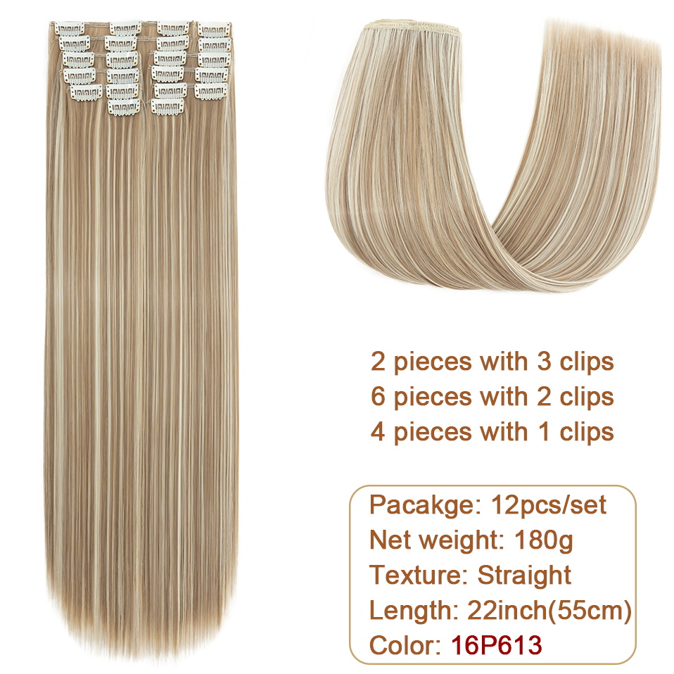 BENEHAIR 180g Straight Clip in hair extensions 22" 12PCS Hair Extensions for Women Full Head Heat Resistant Synthetic Hairpiece
