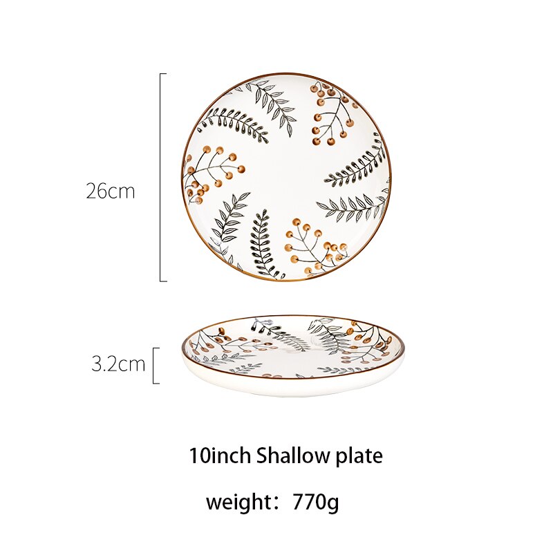 Mdzfsweethome folha veia pintados à mão placa sobremesa macarrão bife salada louça placas de cozimento lasanha pan resistente ao calor: 10shallow plate