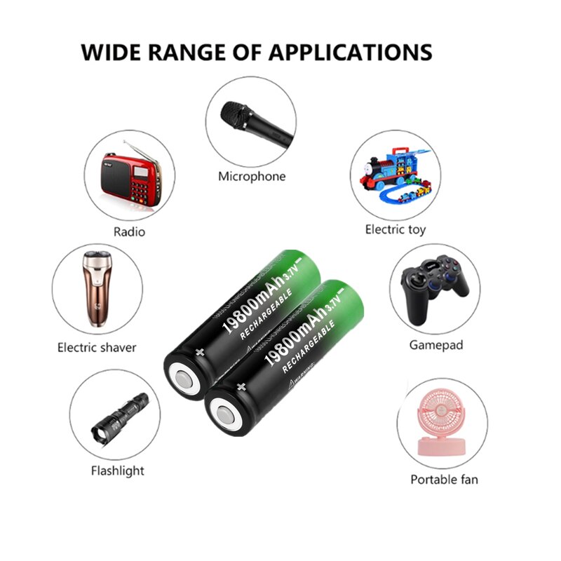 2-50 Stuks 18650 3.7V 19800Mah Li-Ion Batterij Oplaadbare Lithium Batterijen Voor Zaklamp Koplamp Elektronische Speelgoed