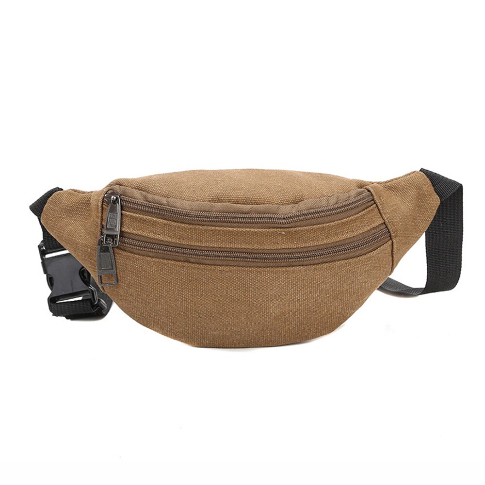 Riñonera informal de lona para hombre y mujer, bolso de cintura funcional Unisex, Bolsa duradera para teléfono móvil, bolso cruzado práctico con doble cremallera: B-coffee