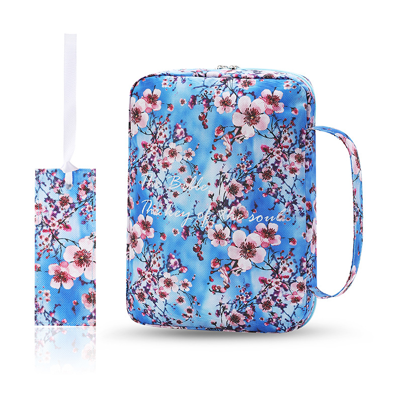 Bible Cover Case Floral Bible Cover Bag for Women, Stylish Functional Portable Bible Carrying Case Pockets Zipper Study: Silver