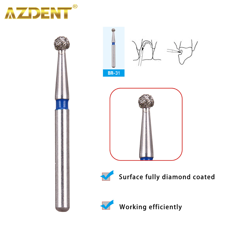 AZDENT 5 pièces/boîte fraise diamantée dentaire deux couches fraises diamantées pour pièce à main à grande vitesse 450,000 tr/min modèle BR-31 SF-41 BR-40 FO-32