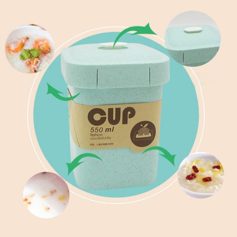 550ml bærbare dejlige former hvede halm firkantet madpakke mikroovn morgenmad grød forseglet suppe kop mad beholder bento box