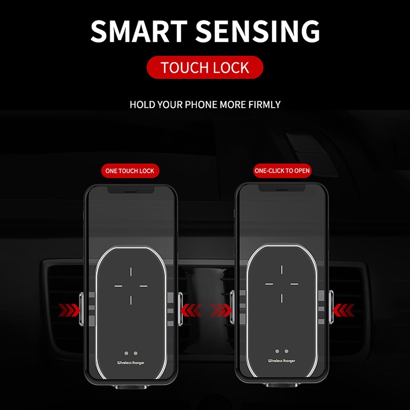 Trådløs biloplader 10w hurtigopladning til iphone 11 pro automatisk montering infrarød sensor oplader induktionstelefonholder i bil