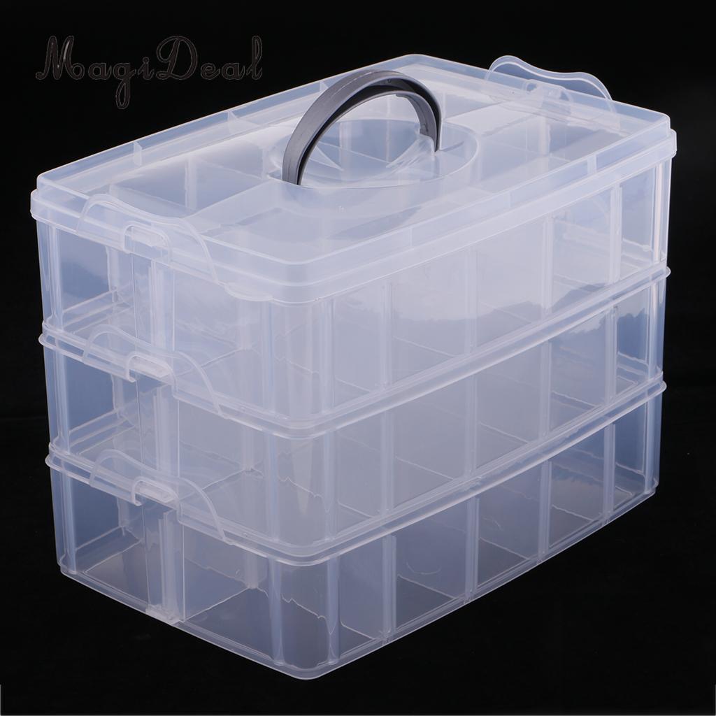 3 Lagen Stapelbaar Verstelbare 30 Compartiment Sieraden Verdelers Box Organizer Clear Plastic Kralen Case Opslag Container