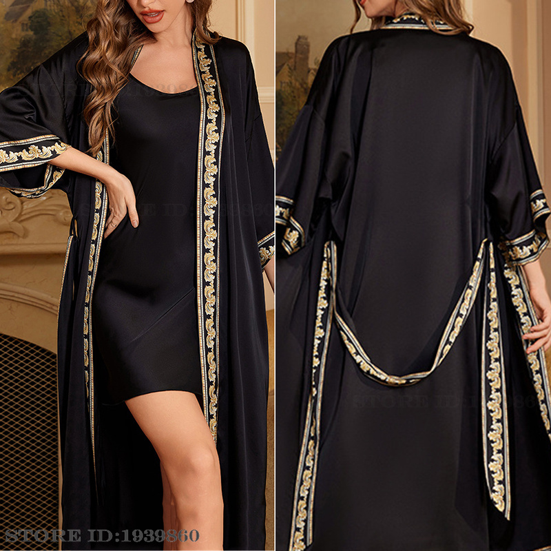 Robe de mariée de mariage Robe de chambre Sexy bordeaux peignoir chemise de nuit printemps été 2 pièces ensemble de vêtements de nuit Satin Homewear vêtements de détente