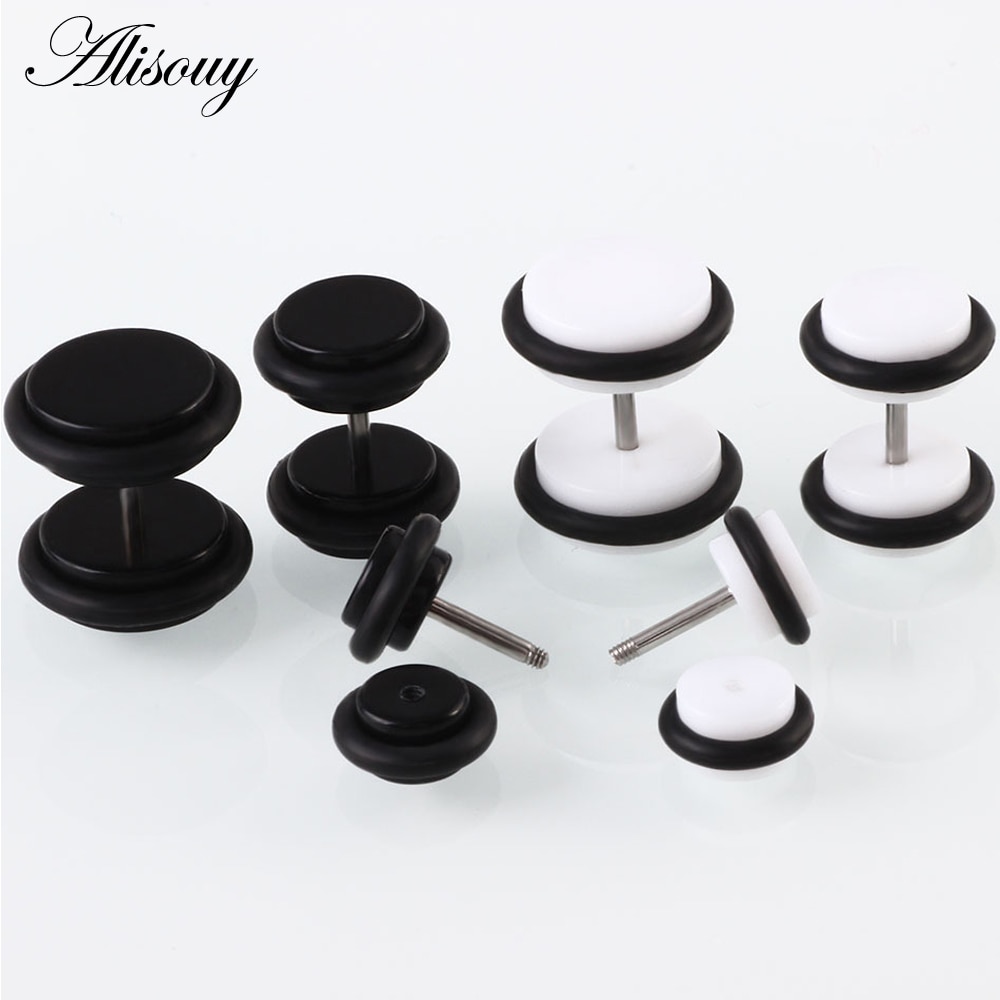 Alisouy 2 Pcs Oorbellen Mannen Vrouwen Stud Acryl Mode Stud Oorbellen Lichaam Sieraden Wit Zwart 6Mm 8Mm 10mm Ear Body Jewelry