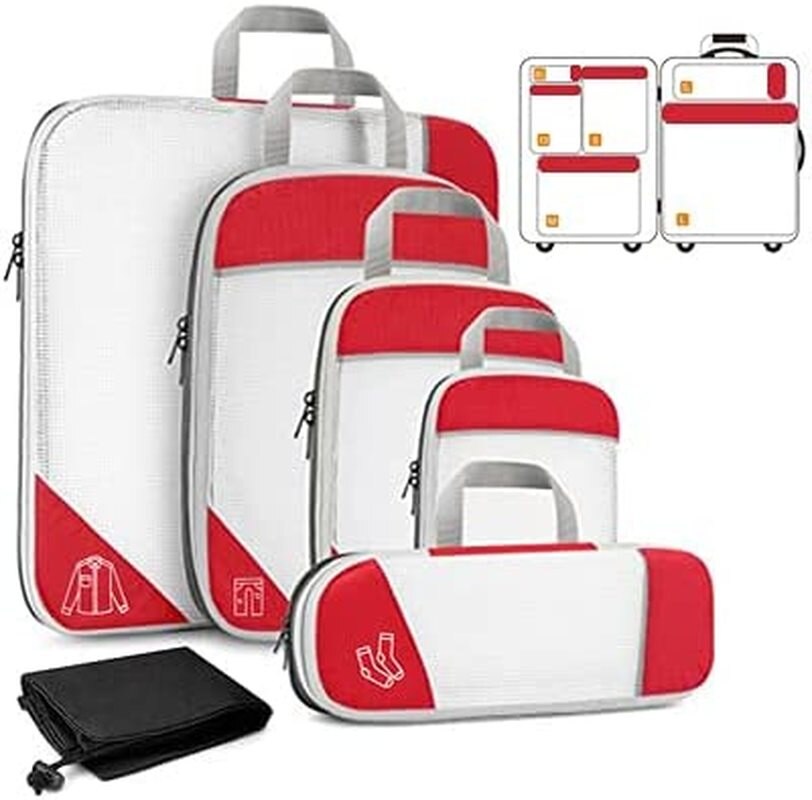 6-piece Travel Packaging Cube Storage Bag Packaging Compressed Travel Luggage Packaging Storage Bag Set: Red