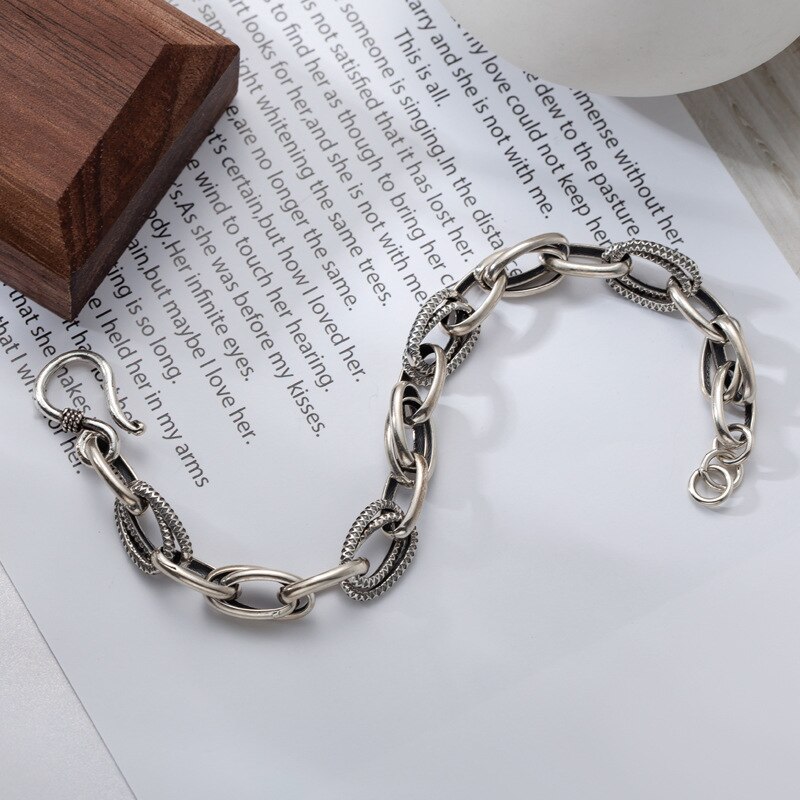 Retro Thick Chain Silver Color Bracelet For Men Women Couples Jewelry S-B382