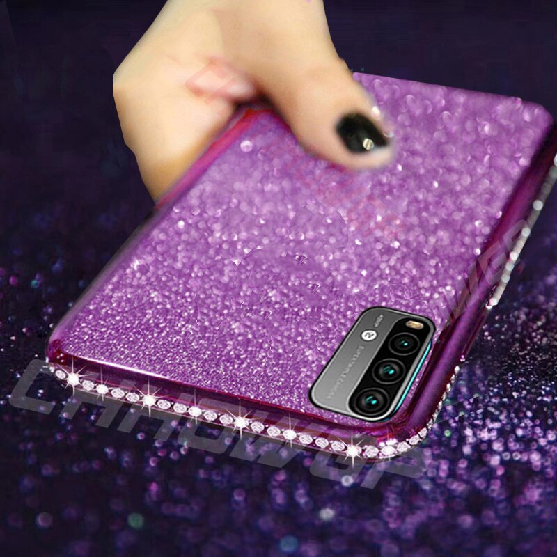 Para redmi 9 t caso brilhante diamante claro macio silicone casos de telefone para xiaomi redmi 9 t 9 t bling glitter strass tpu capa traseira: ROXO