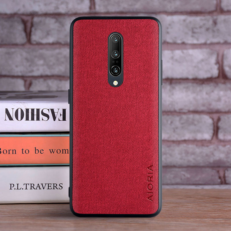Textiel lederen tas voor Oneplus 7 Pro zachte TPU met achterkant van harde pc-materiaal camerabescherming ontwerphoes: Katoenen stof / Rood