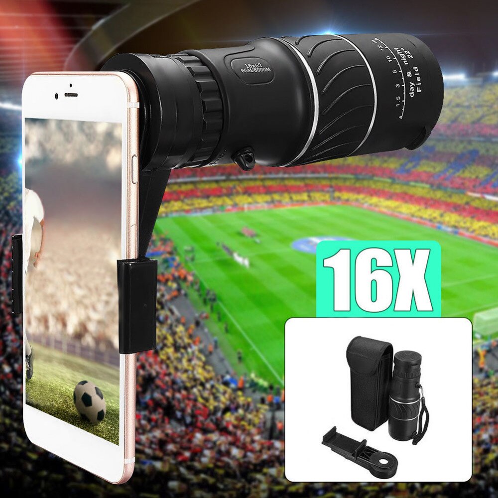 Universal 16x52 Zoom Optical Clip Mobile Phone Telescope Camera Lens for iphone X S9 Note 8