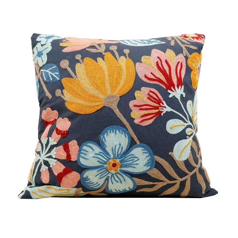 45X45CM Bloem Geborduurde Sierkussen Cover Plant Handdoek Moderne Stempelen Taille Kussenhoes Decor Home Decoratieve kussensloop: Bruin