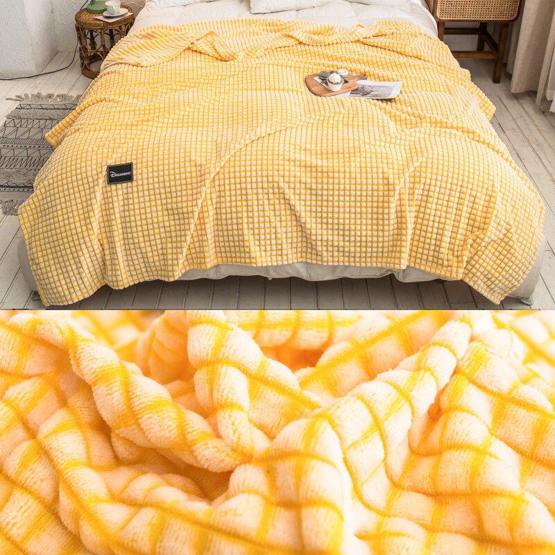 Couvertures en flanelle douce pour lits couleur unie corail polaire fausse fourrure en peluche jeter simple lit Double hiver couvre-lit couvertures: Yellow / 200X230CM