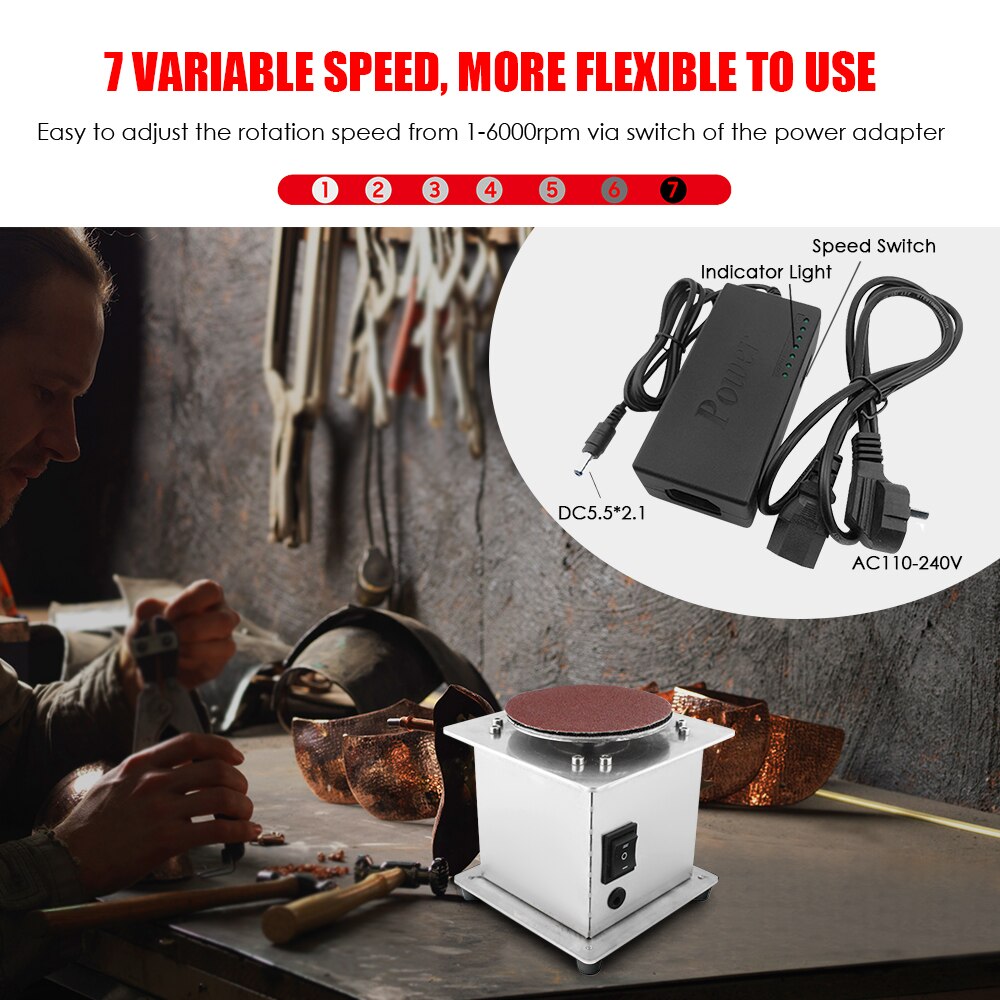 Mini Bench Disc Sander Electric Edge Sharpener 7 Variable Speed 20Sanding Discs Self-adhesive Benchtop Sanding Grinding Machine