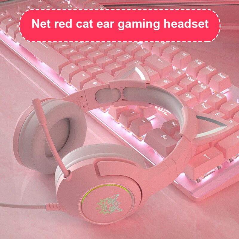 Kabelgebundenes headset mit ohrhörern, stereo-faltkopfhörer, flexibles, verstellbares mikrofon für laptop/pc/mobilgerät (mädchen)