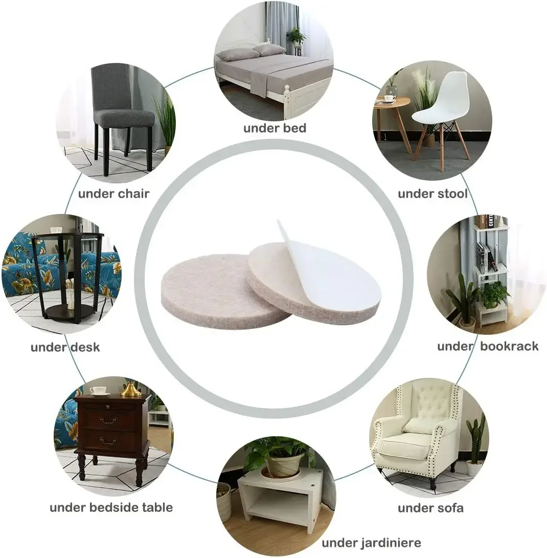 Felt Furniture Pad Round Chair Legs Anti Scratch Floor Protector Self-Adhesive Furniture Sliders for Hardwood Floors Table Couch