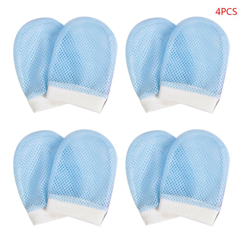 4 paires/ensemble bébé bain mince coton gants 0-6 mois -né infantile Anti-grippage mince respirant main couverture garçons filles: Bleu