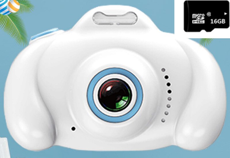 Minicamera kinderspeelgoed  hd 1600w pixels digitale camera projectie video dubbele camera's grappige babyjongens meisjes kinderen: Wit met 16 gb