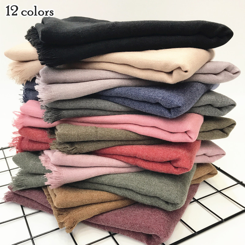 1PC Festival écharpe plaine foulards et châle frange hiver écharpe doux musulman imprimer hijab solide pashmina enveloppement 12 couleur