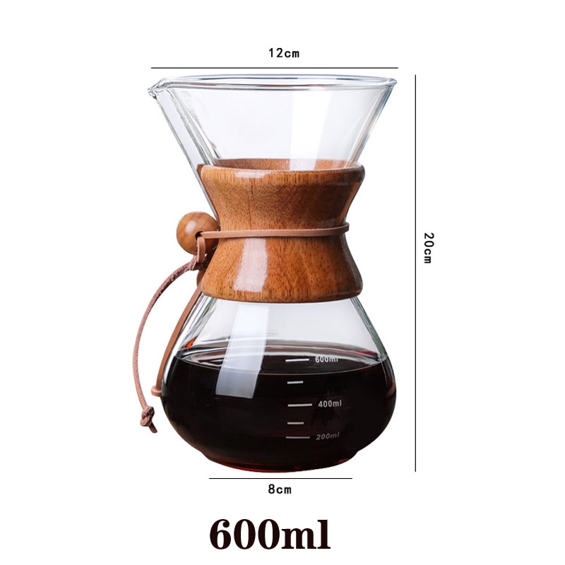 OHFIN 400ml 600ml Coffee Pot High-Temperature Resistant Handle Espresso Water Drip Glass Coffee Pot With Stainless Steel Filter