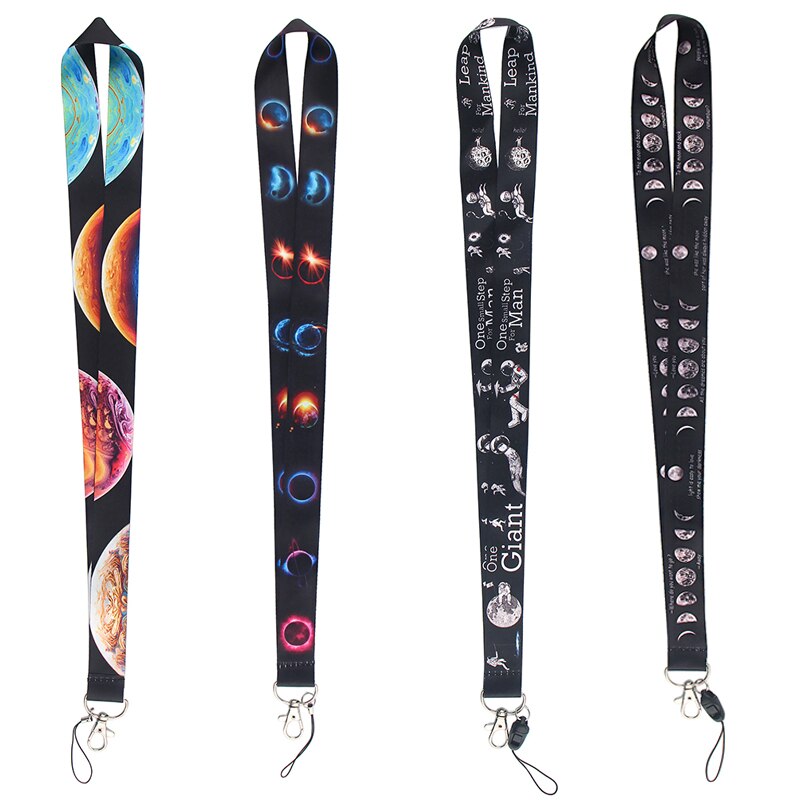 LX411 Universe Planets Moon Stars Astronaut Lanyard Neck Strap Rope USB Mobile Cell Phone ID Card Badge Holder Keychain Keyring