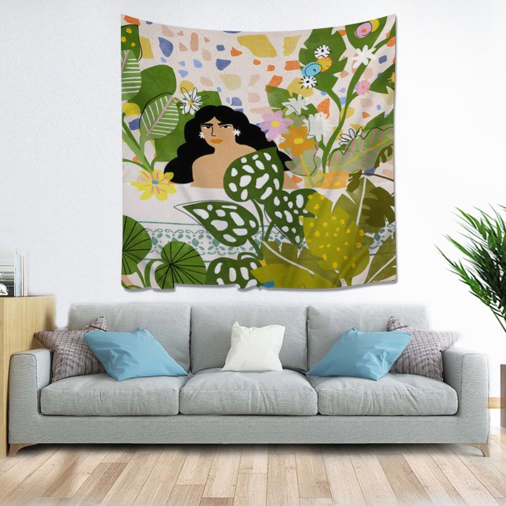 Naturlig skog flickor bakgrund tyg vägghängande gobeläng matta yogamatta mandala hippie dekoration strand matta heminredning: 150 x 150cm / C