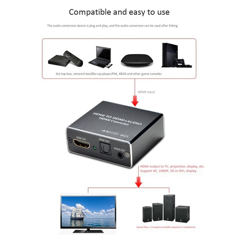 Hdmi Audio Extractor HDMI to HDMI and Optical 3.5mm Stereo Audio Extractor Converter HDMI Audio Splitter Adapter