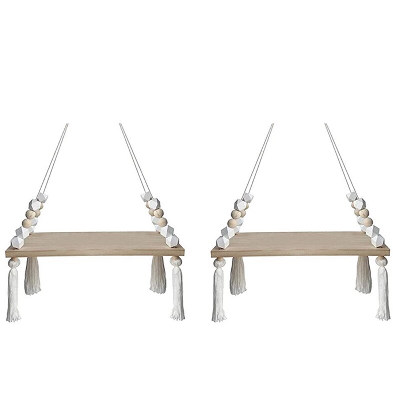 Wall Hanging Shelf, Set of 2 Cotton Rope Floating Shelves for Wall, Wood Organizer to Decorate Living Room/Bedroom: Default Title