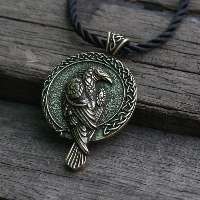 Nordic talismã viking corvo pingente pássaro preto celta corvo pingente: Ouro-cor