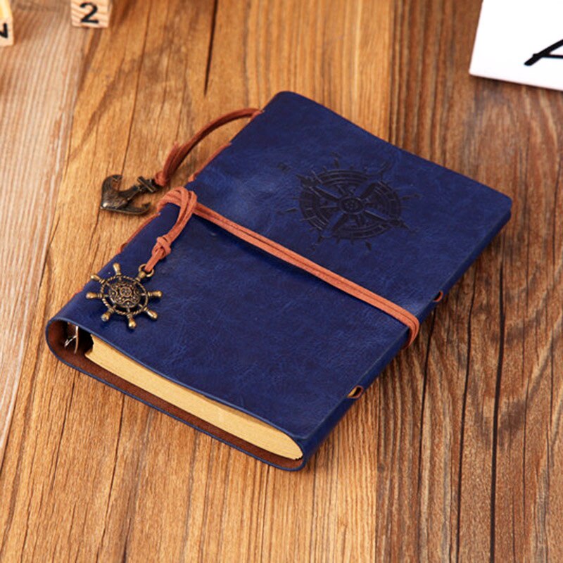 Vintage Piraat Dagboek Notebook Agenda Met Faux Leather Cover Loose Leaf Note Book voor School Briefpapier of Reiziger: Blue / Large 165x235mm