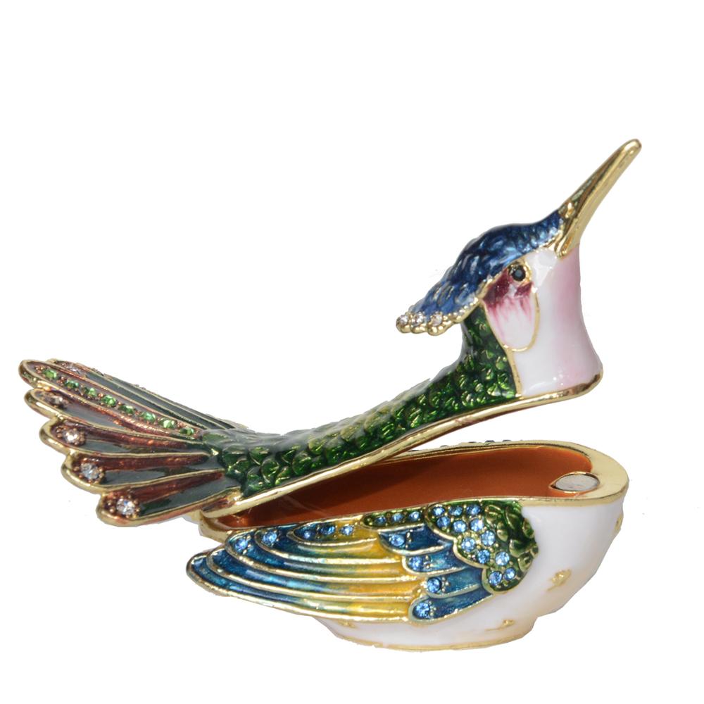 Hummingbird Trinket Box Metal Alloy Jewelry Box Bird Figurines